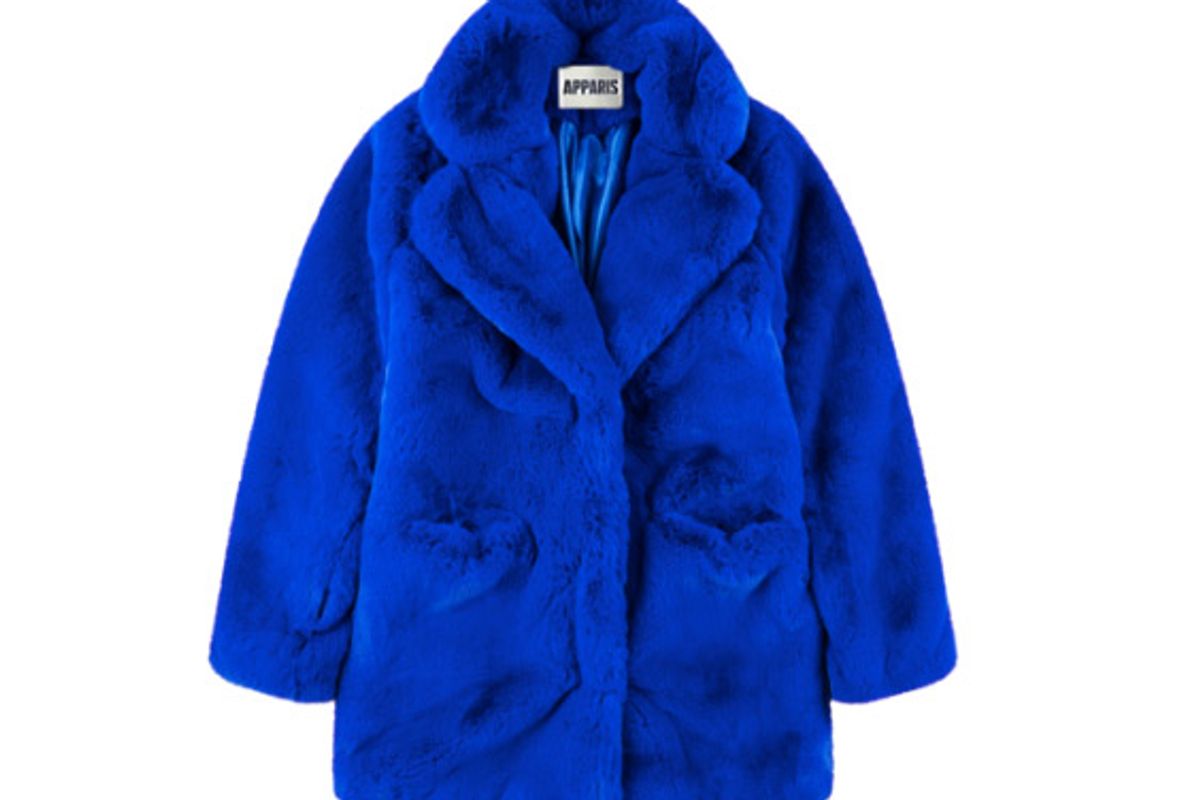 sophie cobalt faux fur coat