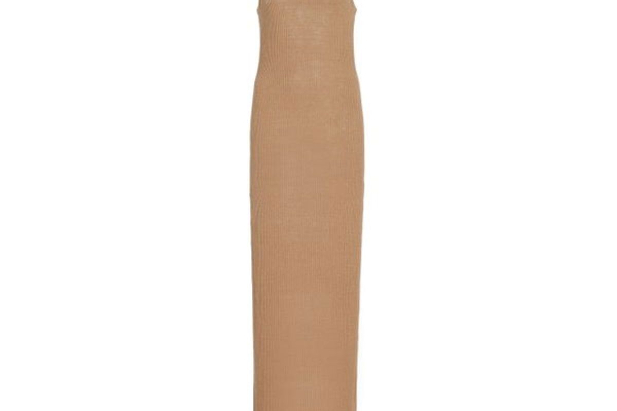 st agni iman ribbed knit linen maxi tank dress