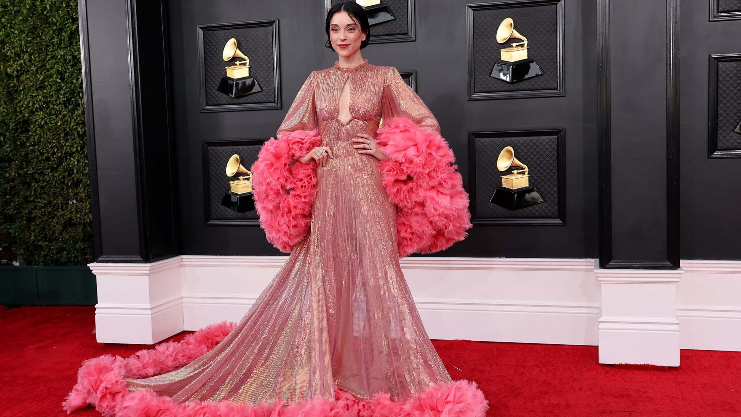 st vincent in gucci for the 2022 grammys red carpet