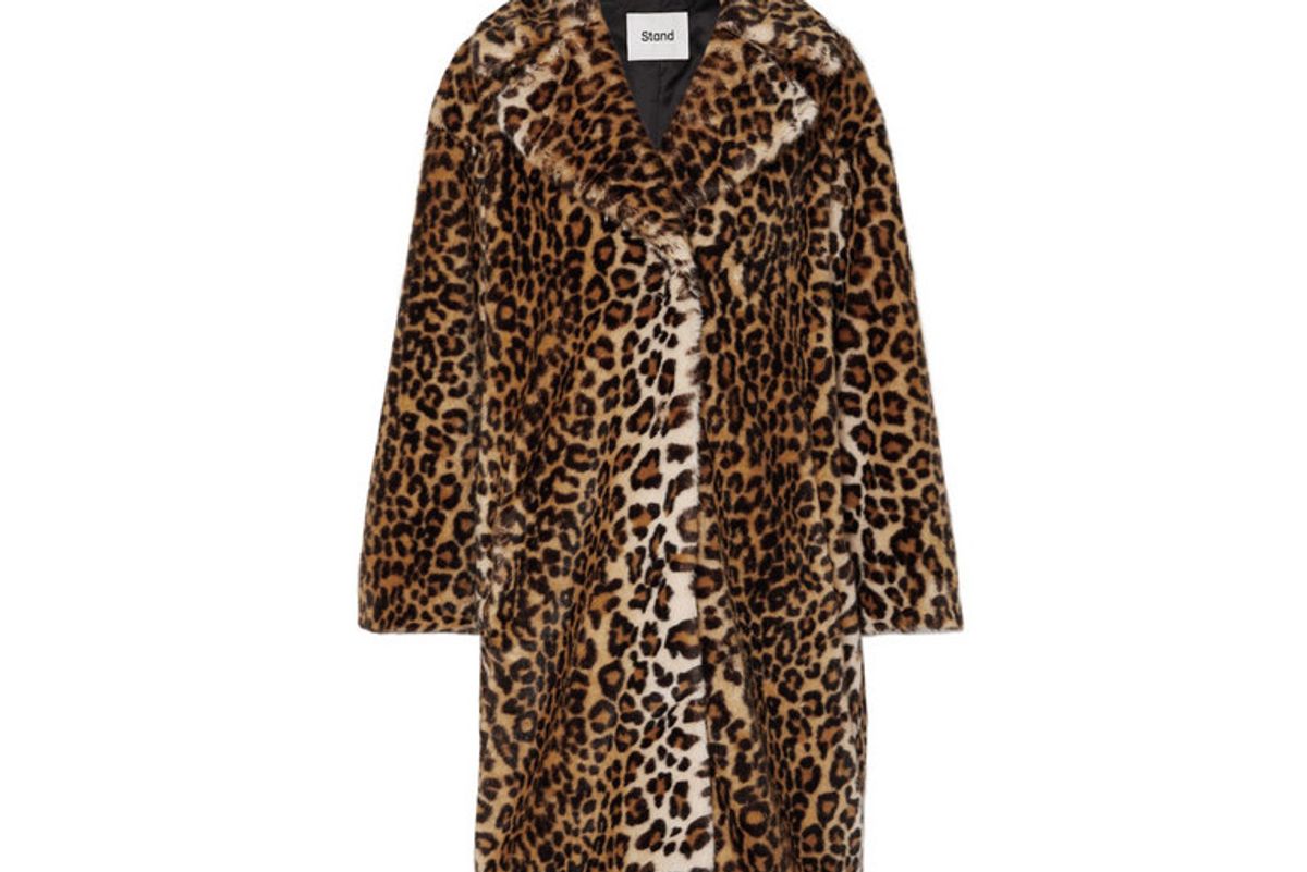 stand camille leopard print faux fur coat