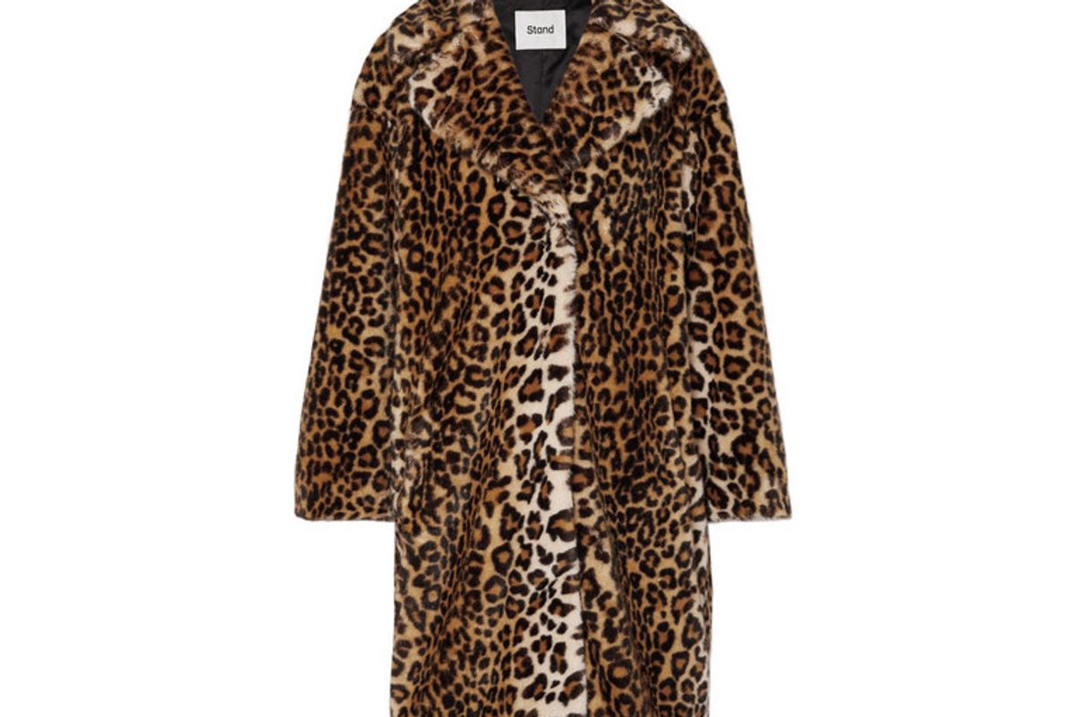 stand camille leopard print faux fur coat