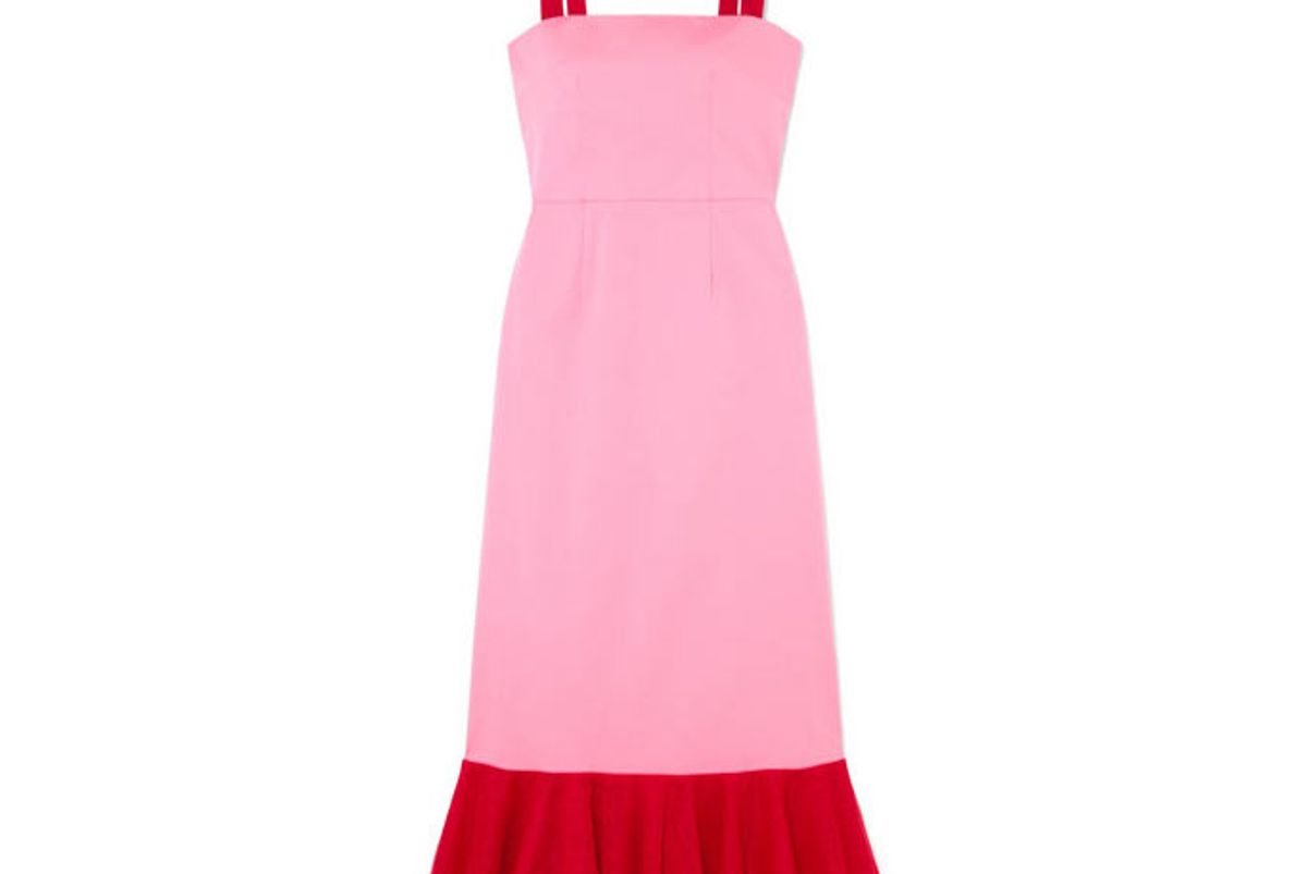 staud langdon tulle-trimmed stretch-cotton poplin dress