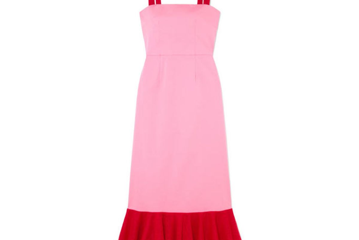 staud langdon tulle-trimmed stretch-cotton poplin dress