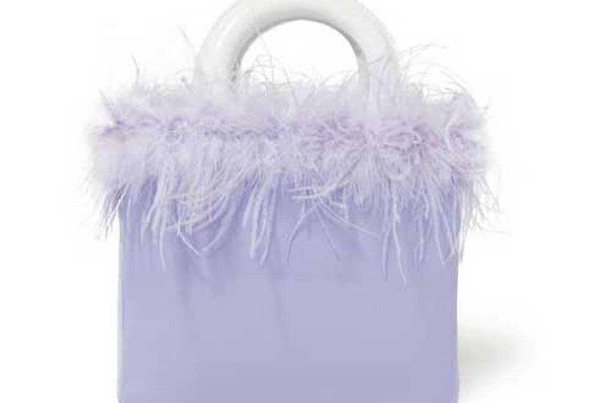 staud nic feather trimmed patent leather tote