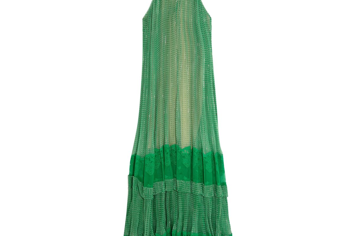 stella mccartney lace paneled printed silk blend georgette gown