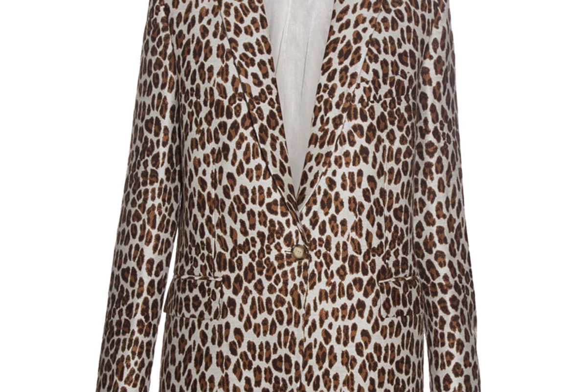 Peak-Lapel Leopard-Print Wool-Blend Blazer
