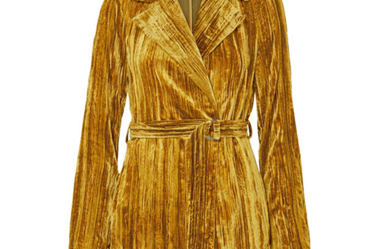 stine goya lora belted crushed velvet blazer