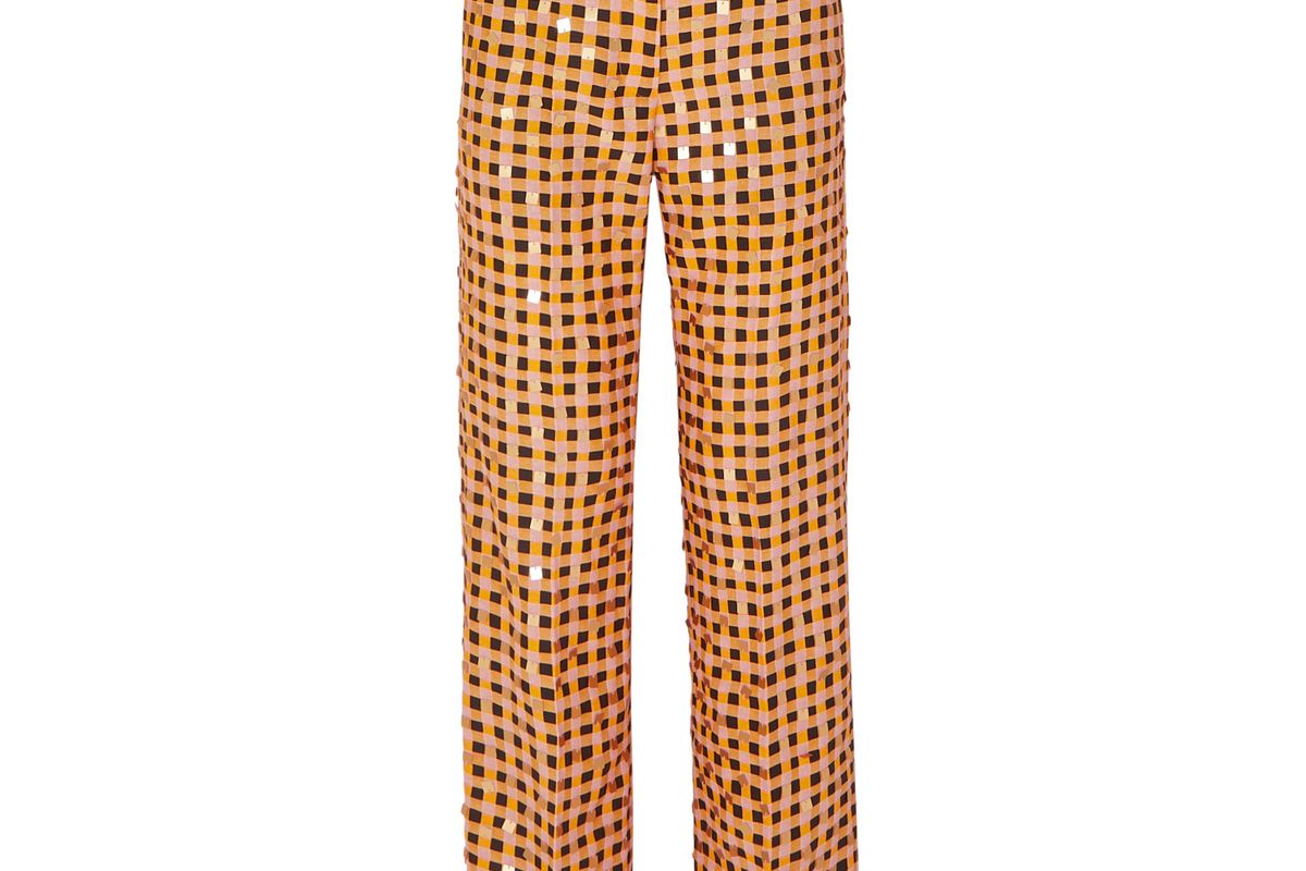 stine goya net sustain marcel sequin embellished gingham organic hemp and silk blend straight leg pants