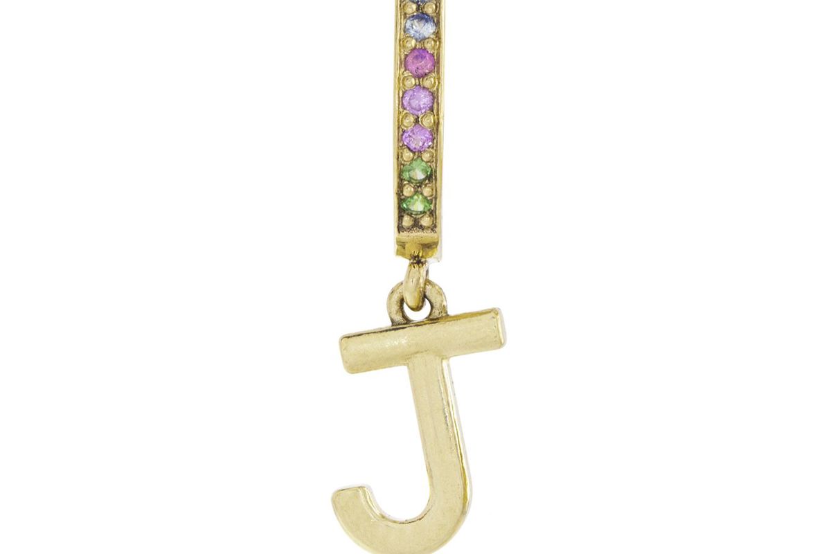 stone and strand rainbow gemstone initial huggie