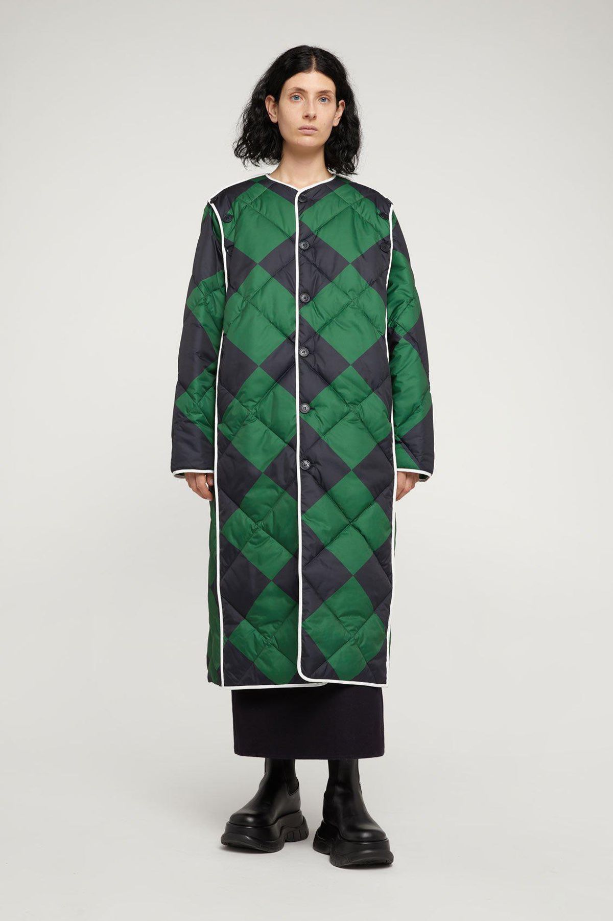 sunnei long green and blue quilted jacket