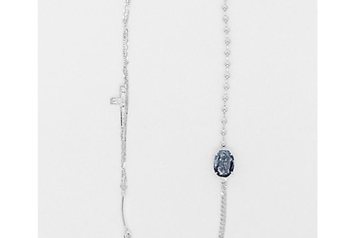 swetlimejuice silver half crucifix signet denim oval necklace