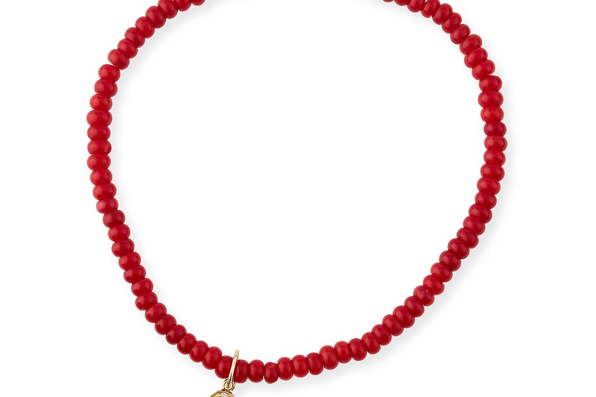 sydney evan 3mm beaded coral bracelet with diamond hamsa pendant