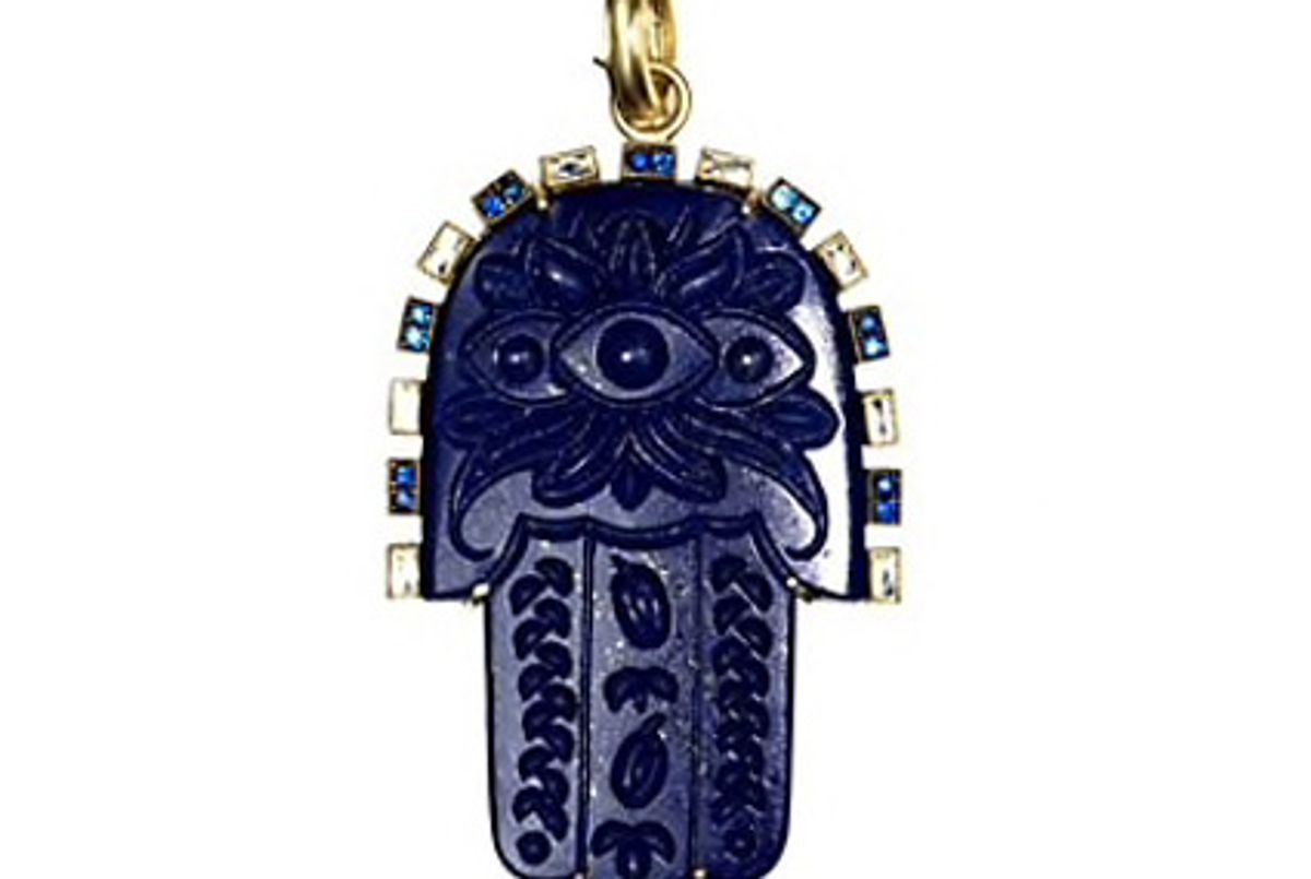 sylva and cie carvings 18k yellow gold lapis lazuli sapphire and diamond hamsa pendant