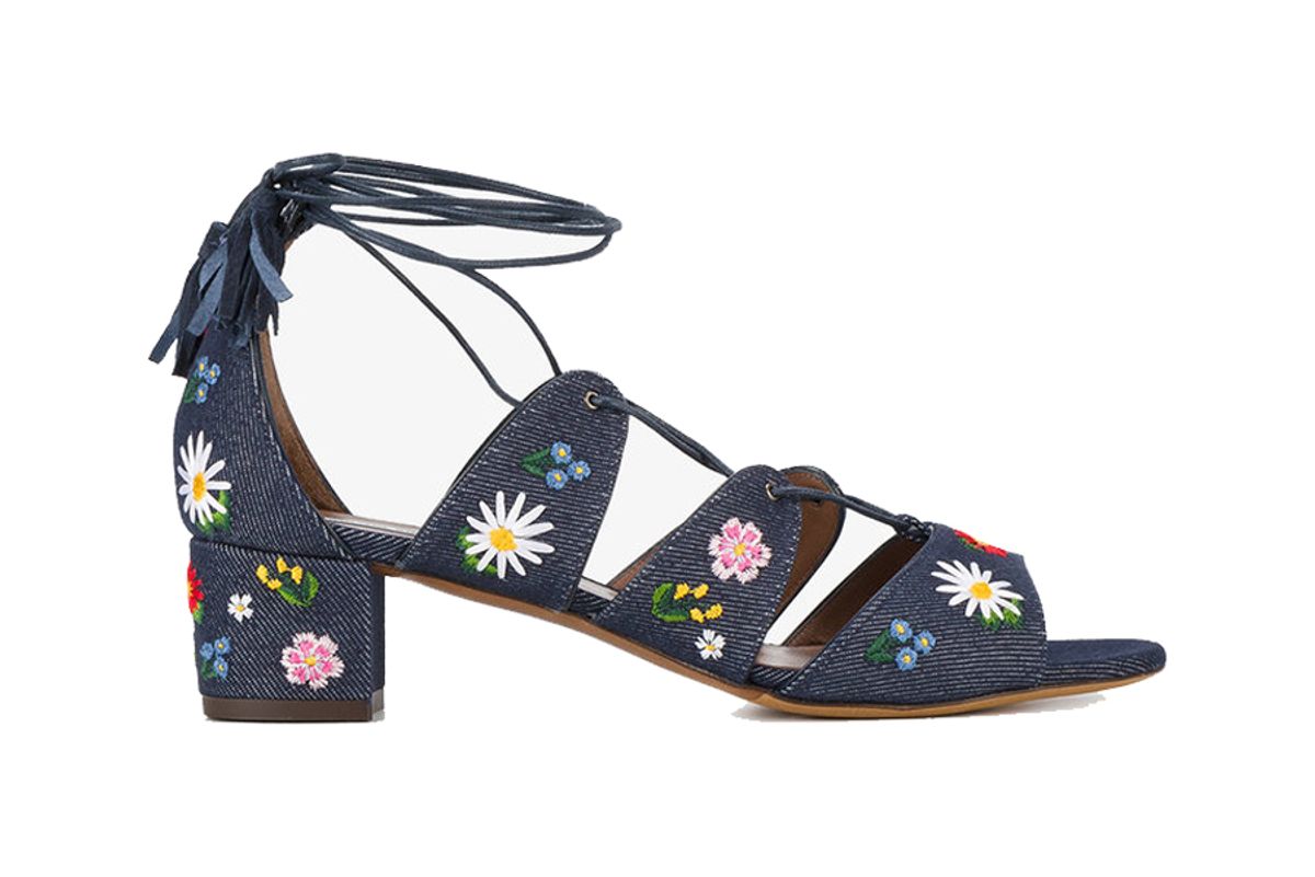 Embroidered Denim Sandals