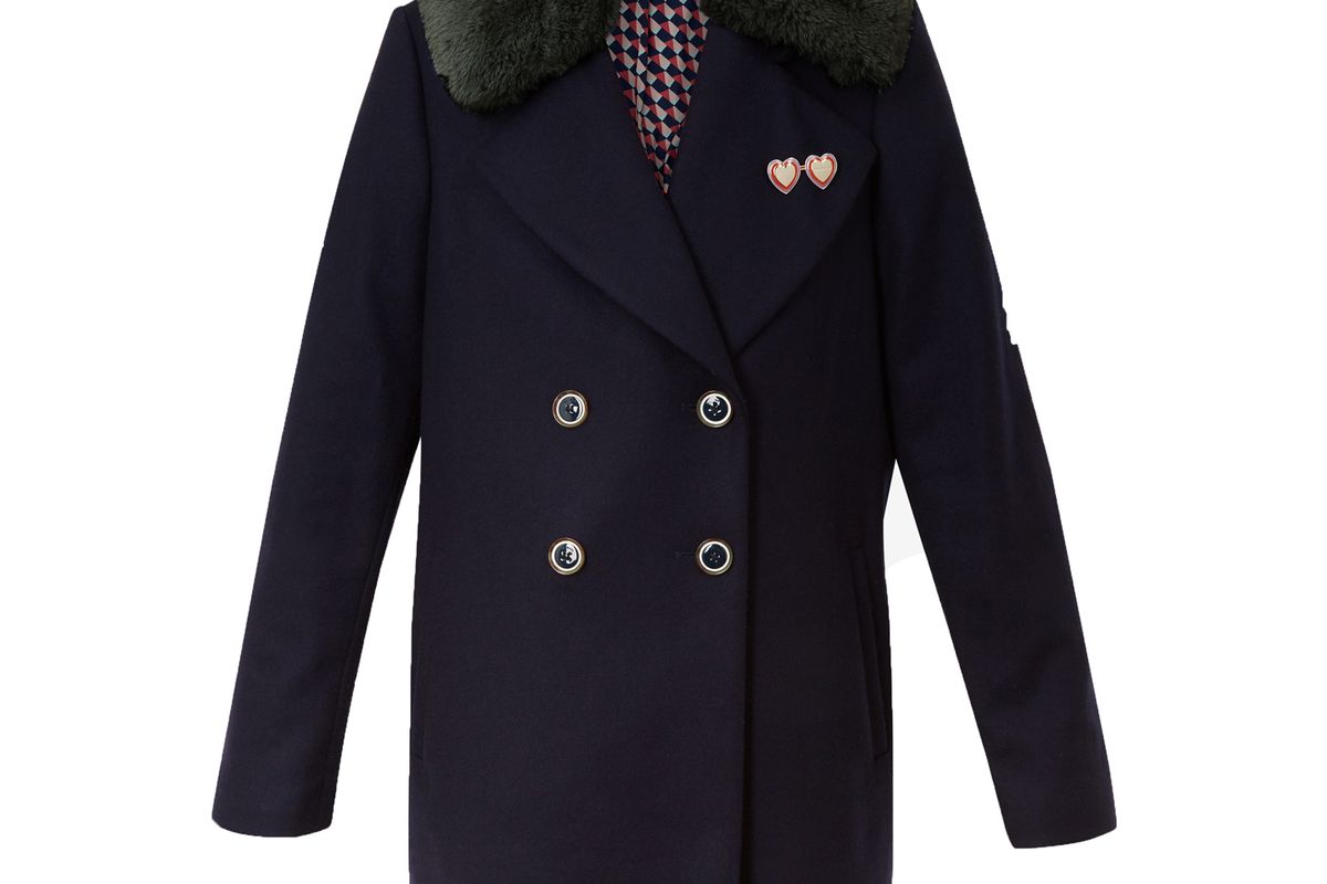 ted baker gaita removable faux fur collar wool pea coat