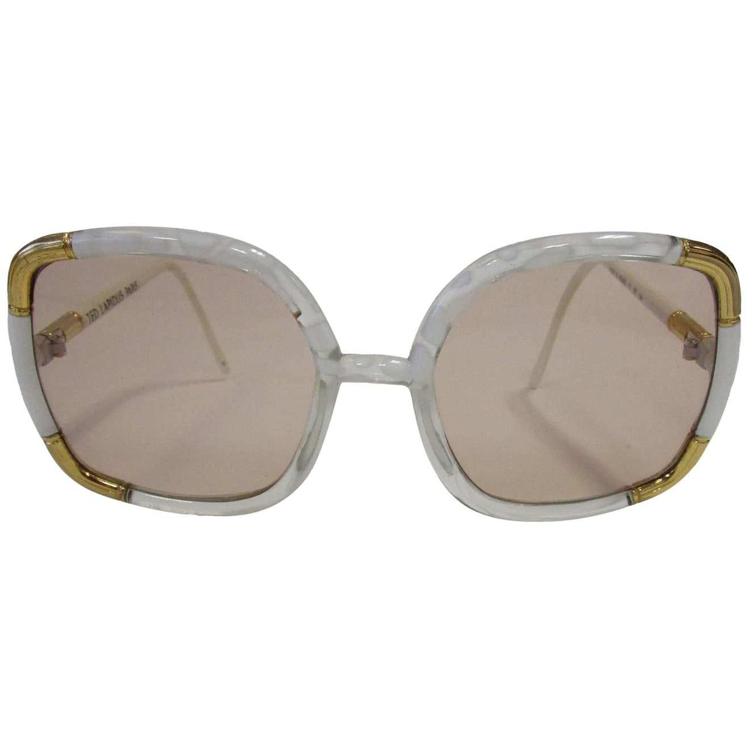 ted lapidus 1970s classic paris sunglasses white marbled and gold hardware