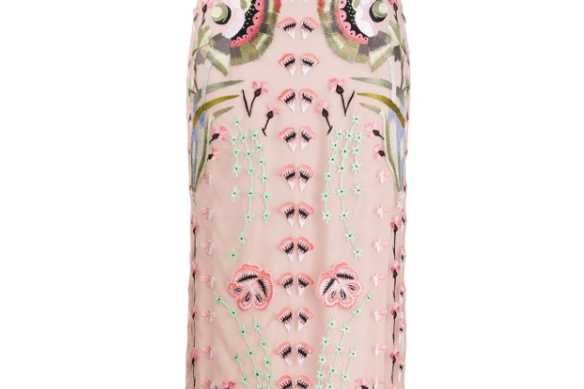 temperley london fitted embroidered floral silk skirt