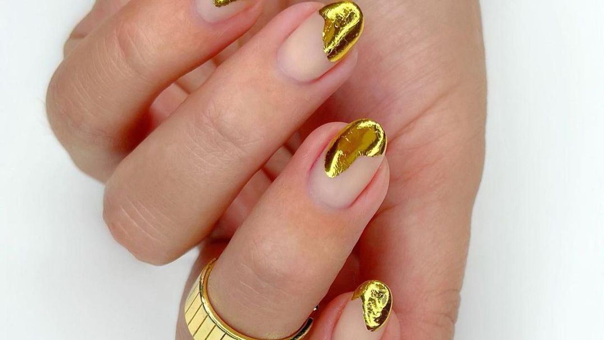 Stylish Nail Art Design Ideas To Wear in 2021 : Gold foil French tips