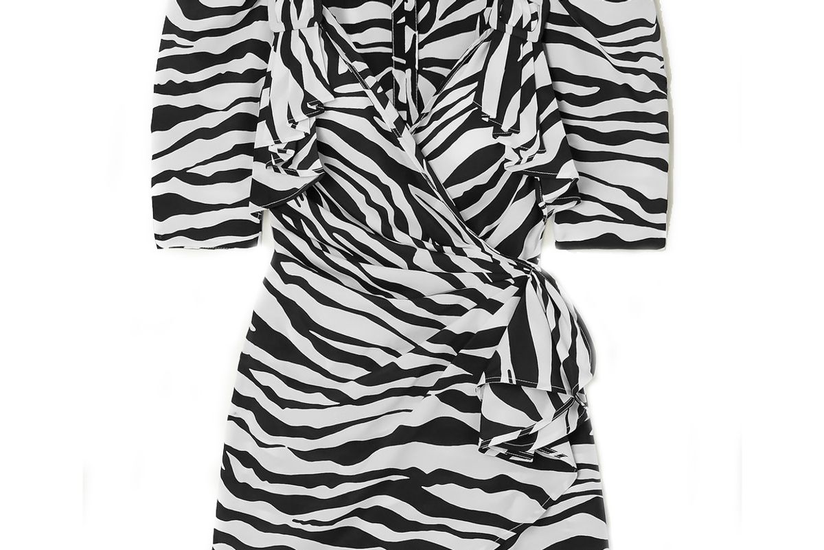 the attico zebra print chiffon wrap mini dress