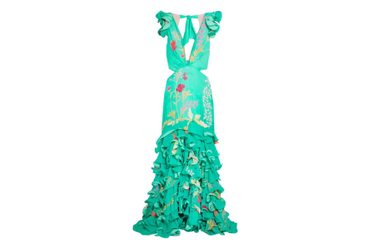 Yemanya Ruffled Cutout Floral-Print Silk Gown