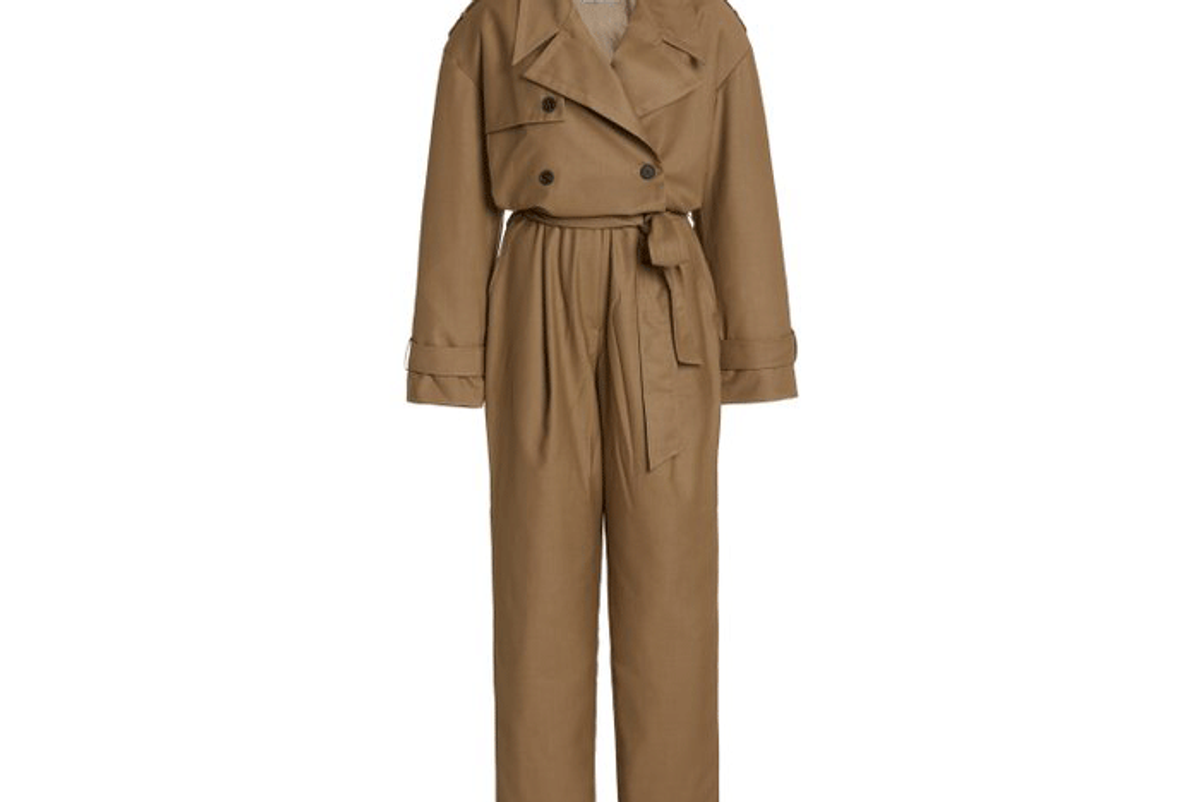 the frankie shop gabardine double breasted trench jumpsuit