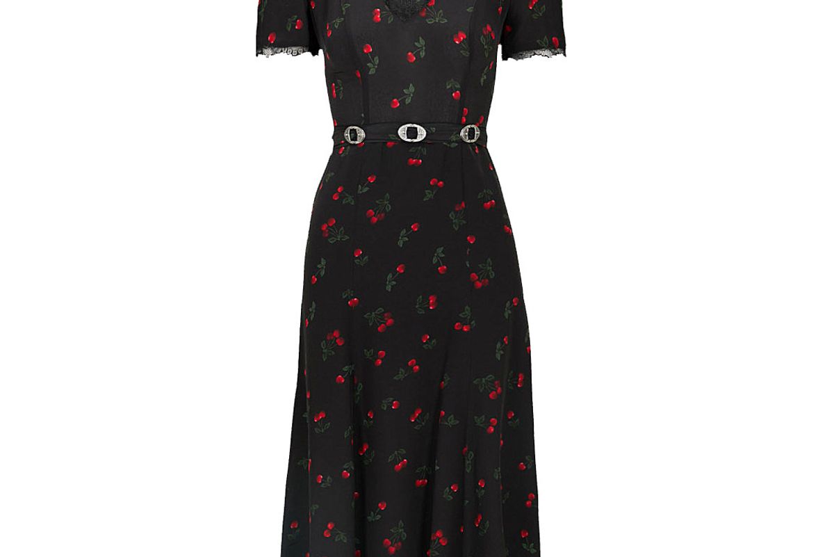 the kooples cherry-print silk and lace dress