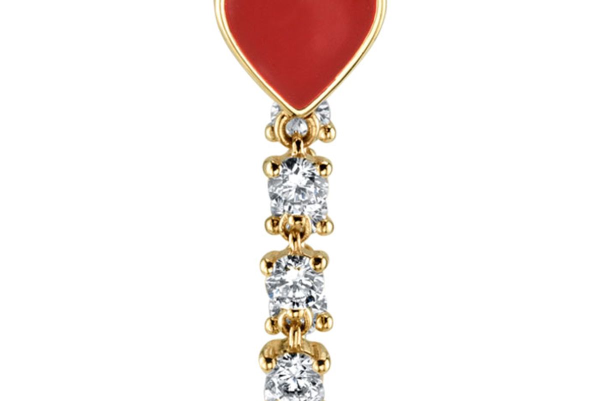 the last line diamond and red enamel heart earring
