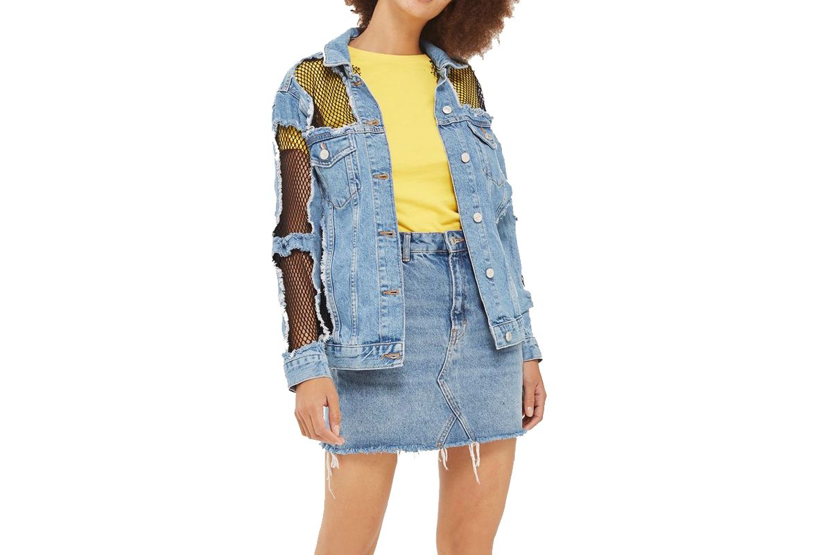 Petite Fishnet Oversized Denim Jacket