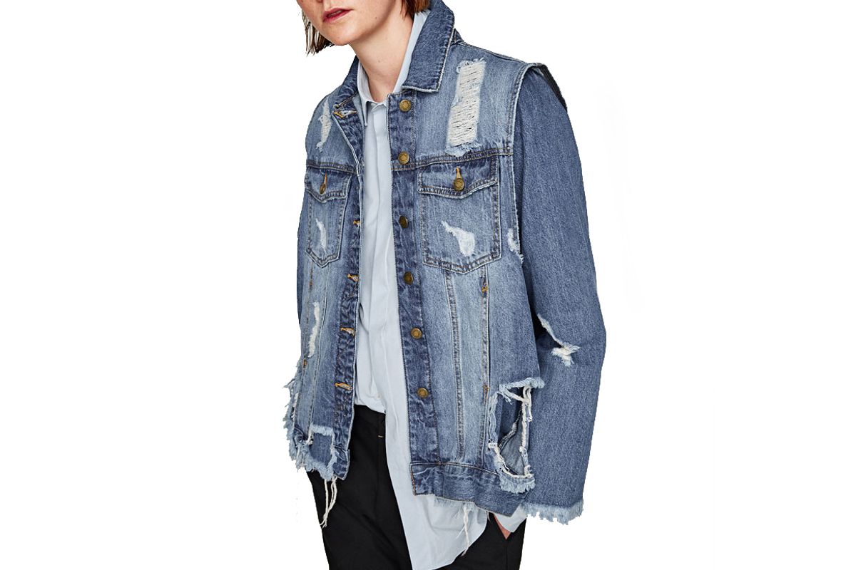 Ripped Denim Waistcoat Jacket