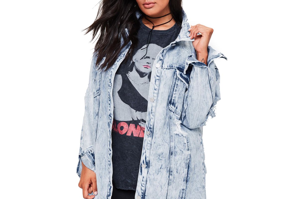 Curve Blue Marbled Long Line Denim Jacket