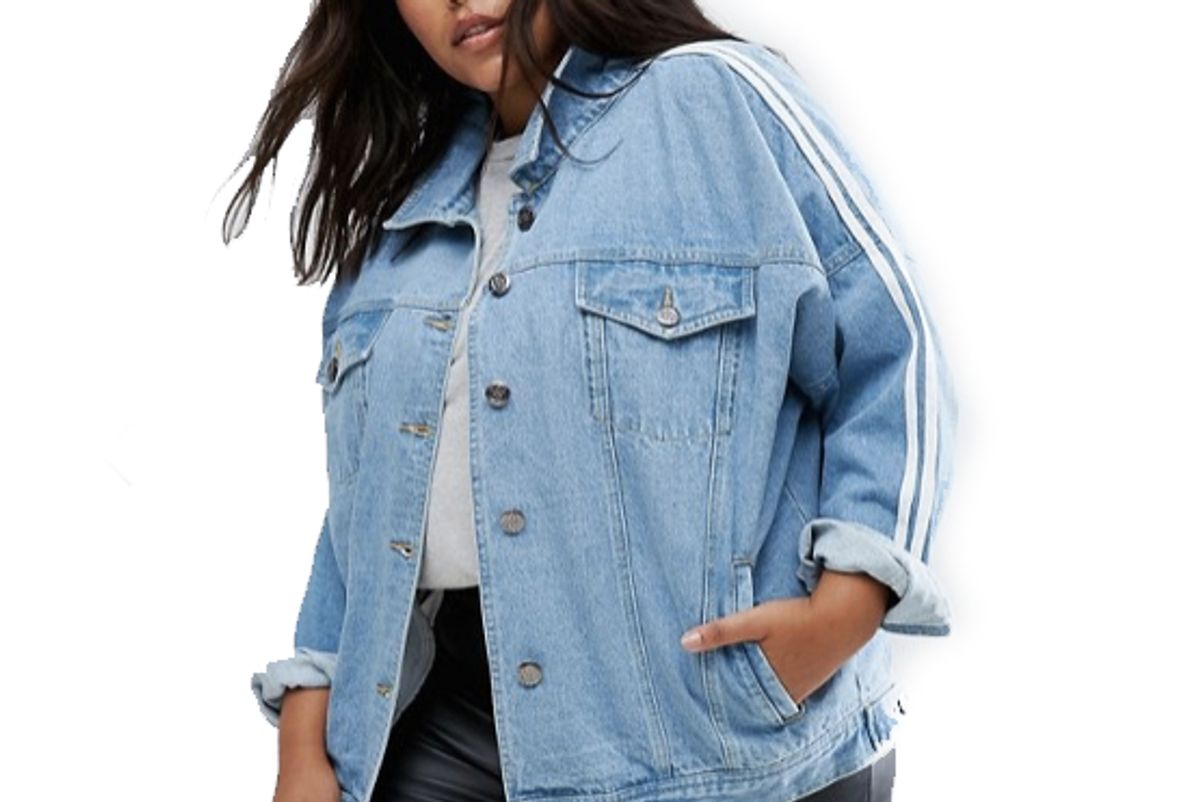 Plus Denim Trucker Jacket With Sports Stripe