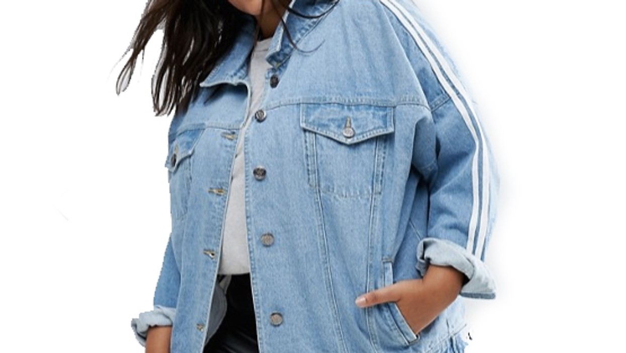 Plus Denim Trucker Jacket With Sports Stripe