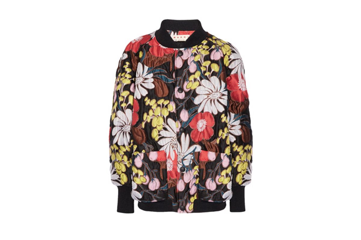 Oversized Floral-Print Matelassé Bomber Jacket