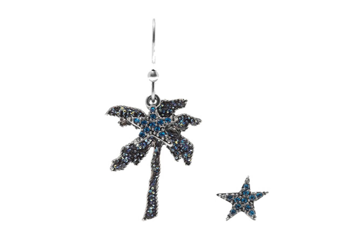 Palm Tree Silver-Tone Crystal Earrings