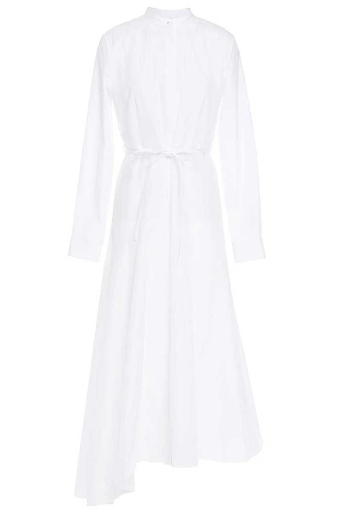 theory asymmetric cotton belted midi dress