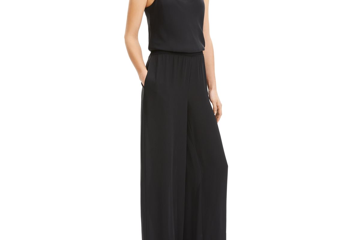 theory wide leg silk jumpsuit