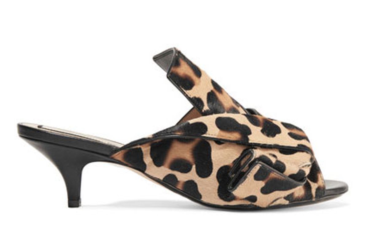 Knotted leopard-print calf hair mules