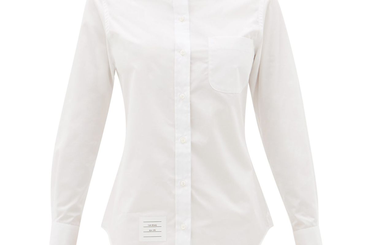 thom browne logo patch cotton poplin button down shirt