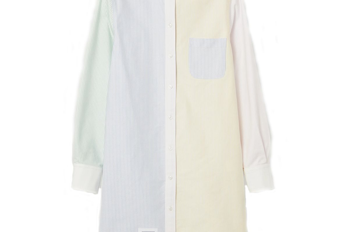 thom browne patchwork striped cotton oxford dress