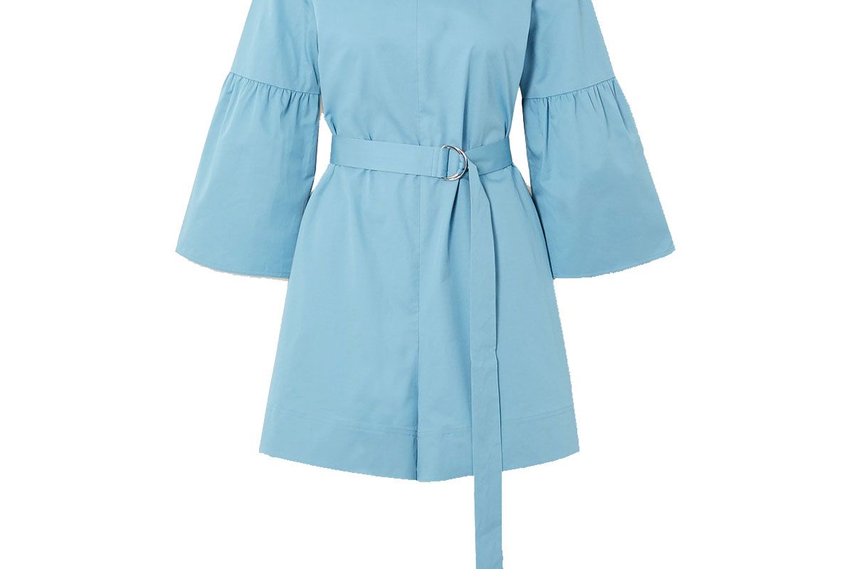 tibi belted organic cotton poplin playsuit