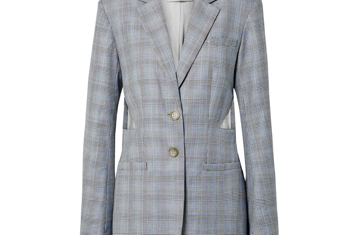 tibi cooper oversized cutout prince of wales checked wool and silk blend blazer