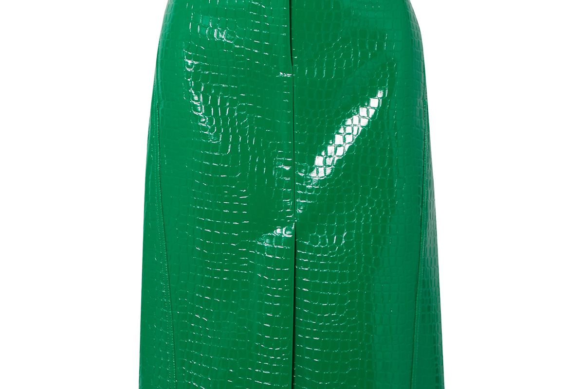 tibi croc effect faux patent leather midi skirt