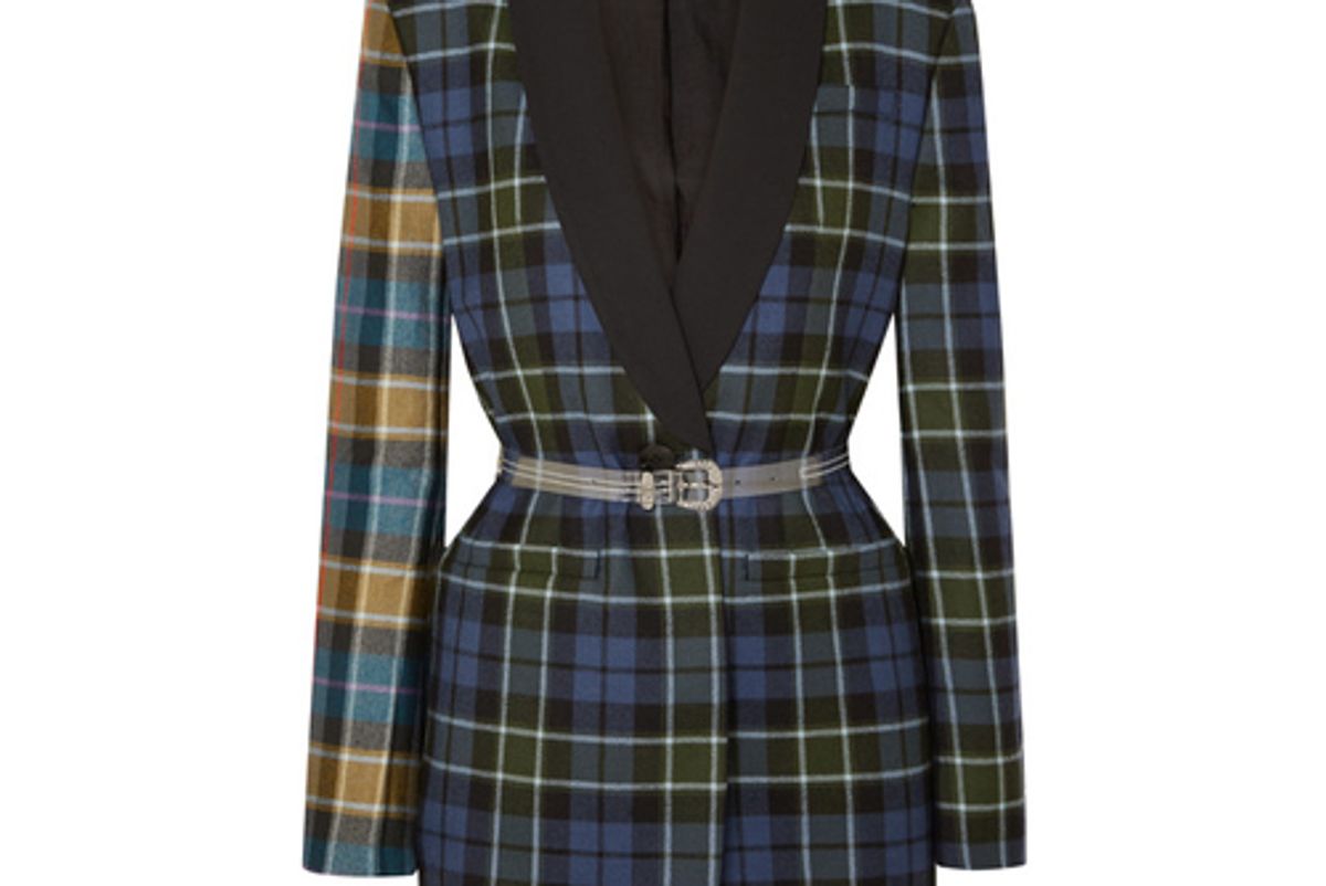 tibi oversized belted tartan wool blazer