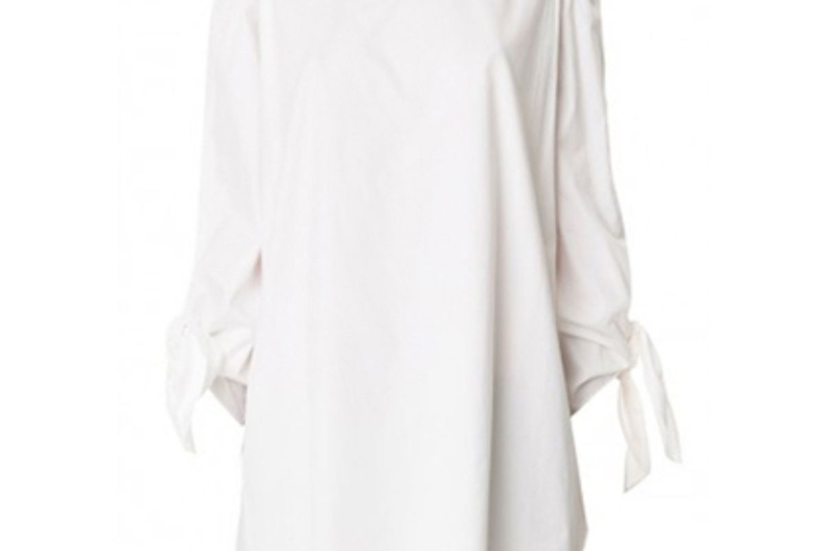 tibi satin poplin off the shoulder tunic