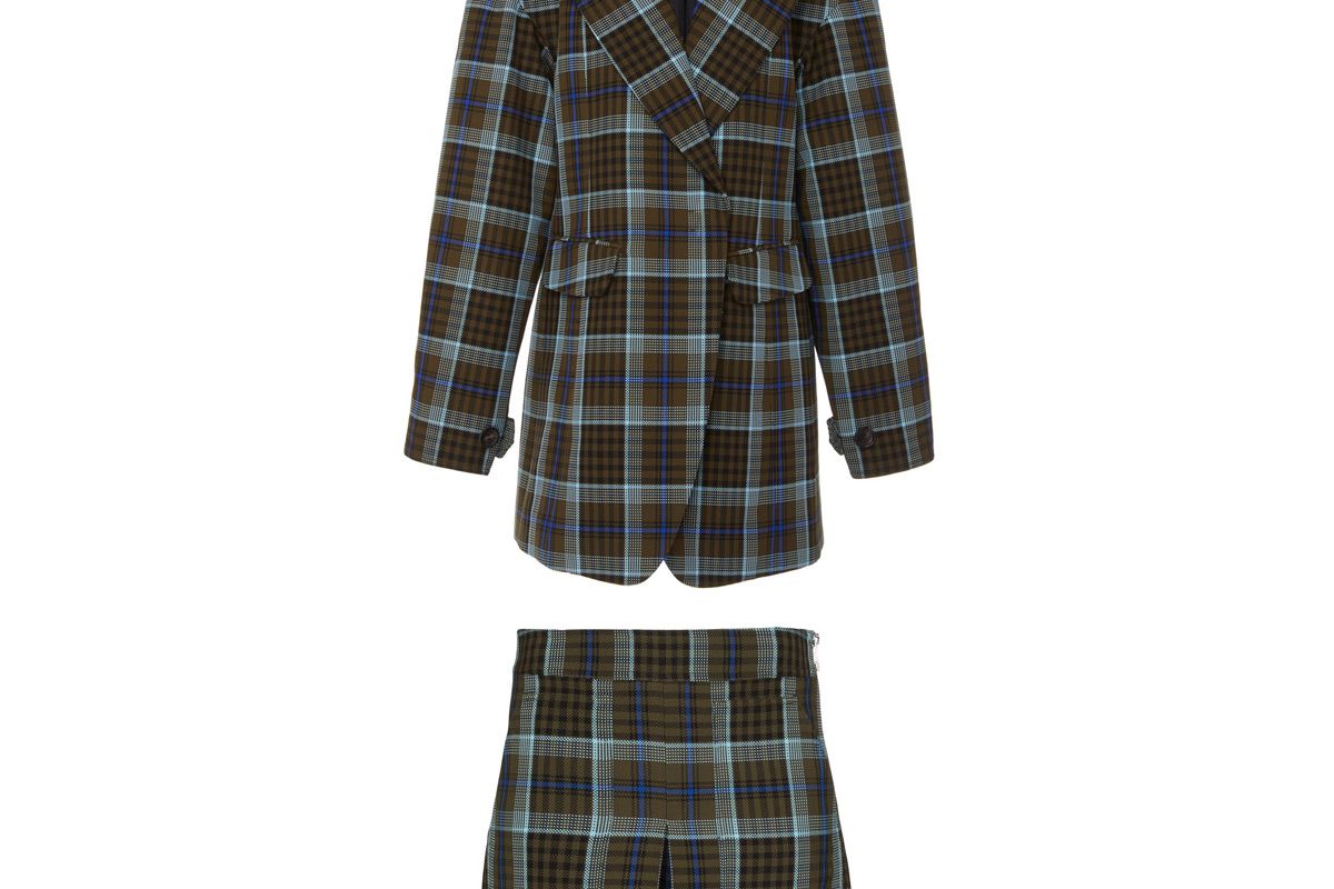 tibi sculpted blazer and tibi spencer cargo plaid skort