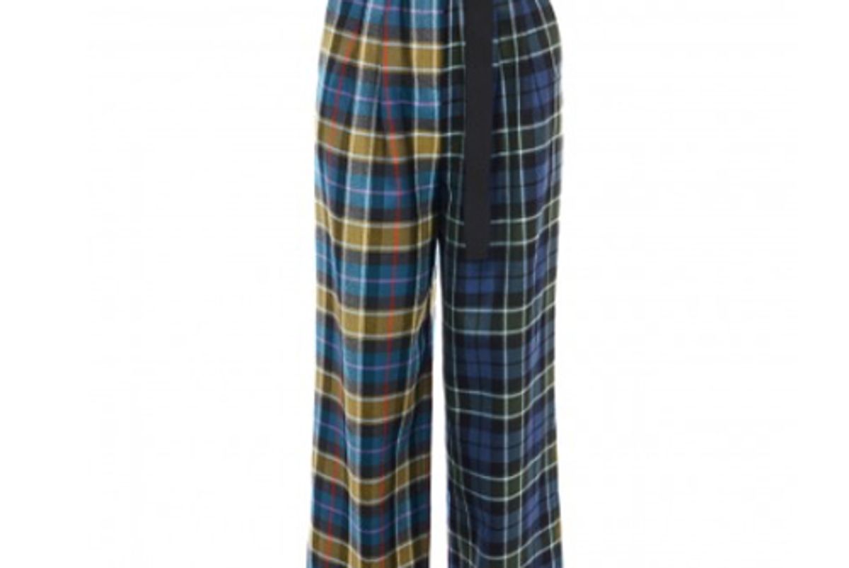 tibi tartan stella wide leg paperbag pants with removable belt