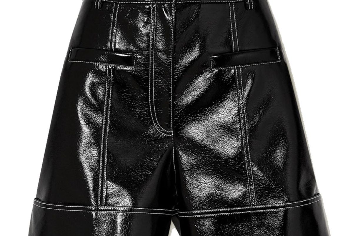 tibi topstitched faux patent leather shorts