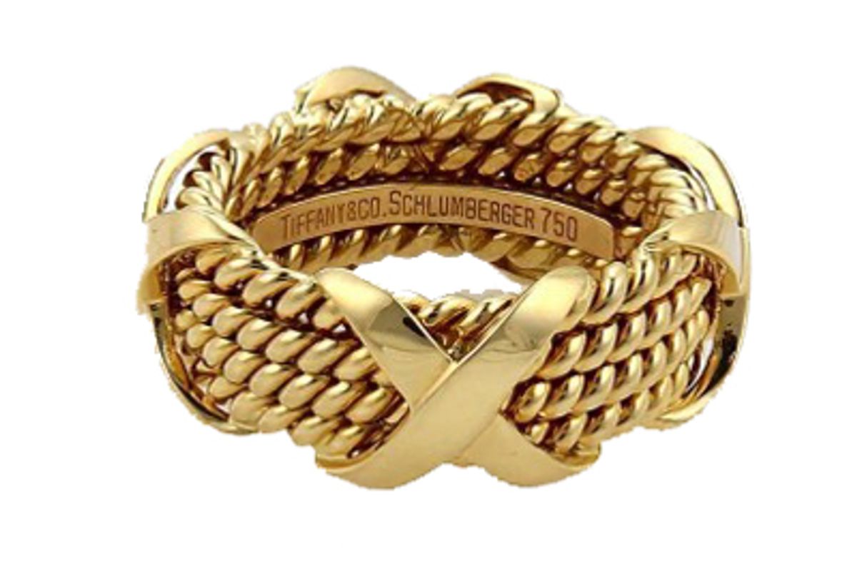Schlumberger 18k Yellow Gold X Design 4 Rows Band Ring