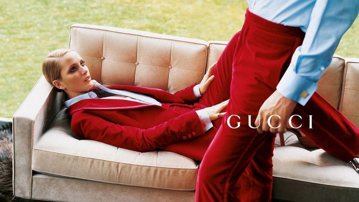Gucci Red Logo Velvet Button Down