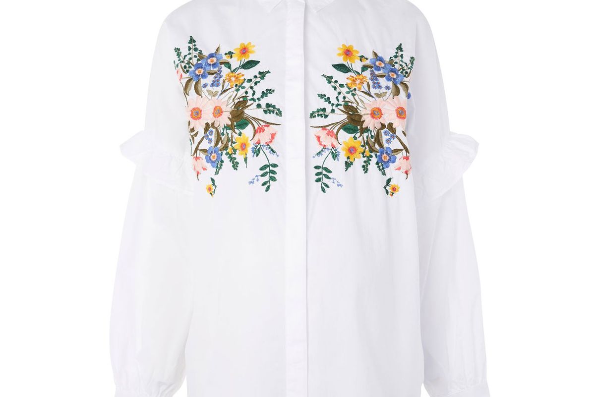 Maternity Forest Floral Embroidered Shirt